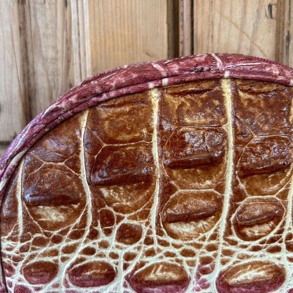 Veari Crocodile‎ Leather Chain Strap Bag Cross Body Purse Brown Pink W/ Dust Bag - Picture 4 of 16